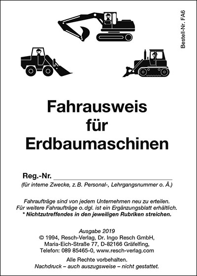 Erdbaumaschinen Original Arbeitsmaschinenformular