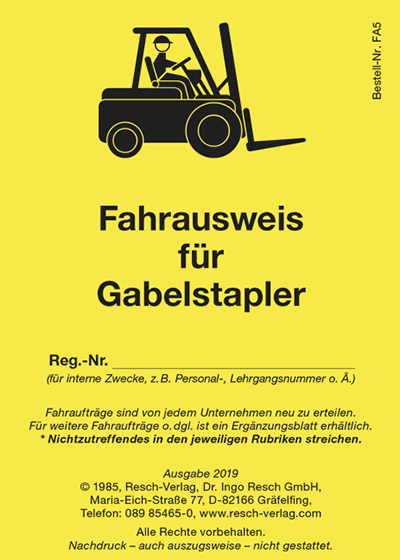 Gabelstapler Original Arbeitsmaschinenformular