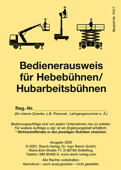 Hubarbeitsbühnen Original Arbeitsmaschinenformular